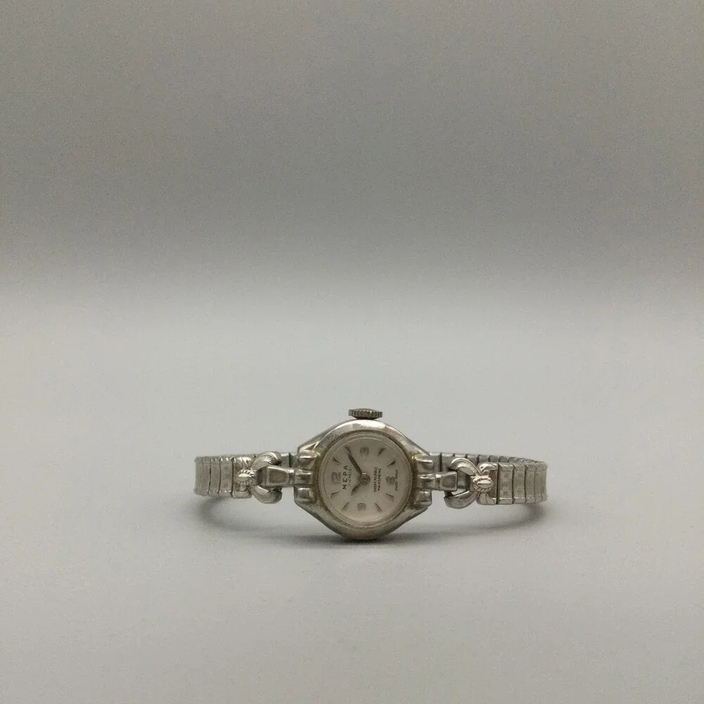 Vintage MERA Womens Watch 16mm White Dial Silver Tone Speidel Manual Swiss
